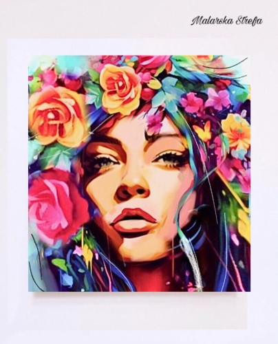 kwiatowy obraz - portret - malarska strefa  - twarz kobiety - portret kobiety - kolorowy portret - obraz na prezent - portret na prezent - obraz na ścianę - kwiaty - obraz do sypialni - obraz do salonu - obraz do pokoju - nowoczesny obraz.jpeg