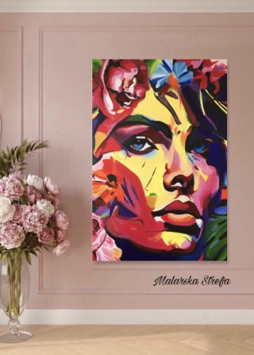 kwiatowy obraz - portret - malarska strefa  - twarz kobiety - portret kobiety - kolorowy portret - obraz na prezent - portret na prezent - obraz na ścianę - kwiaty - obraz do sypialni - obraz do salonu - obraz do pokoju - nowoczesny obraz.jpeg