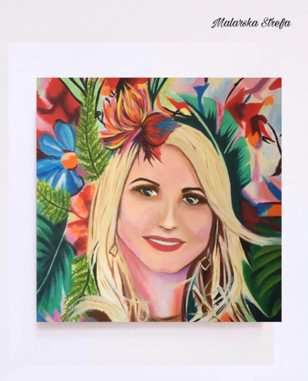 kwiatowy obraz - portret - malarska strefa  - twarz kobiety - portret kobiety - kolorowy portret - obraz na prezent - portret na prezent - obraz na ścianę - kwiaty - obraz do sypialni - obraz do salonu - obraz do pokoju - nowoczesny obraz.jpeg
